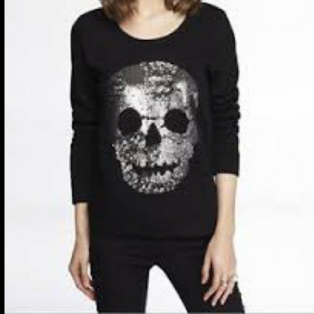Express sequin skull sweatshirt